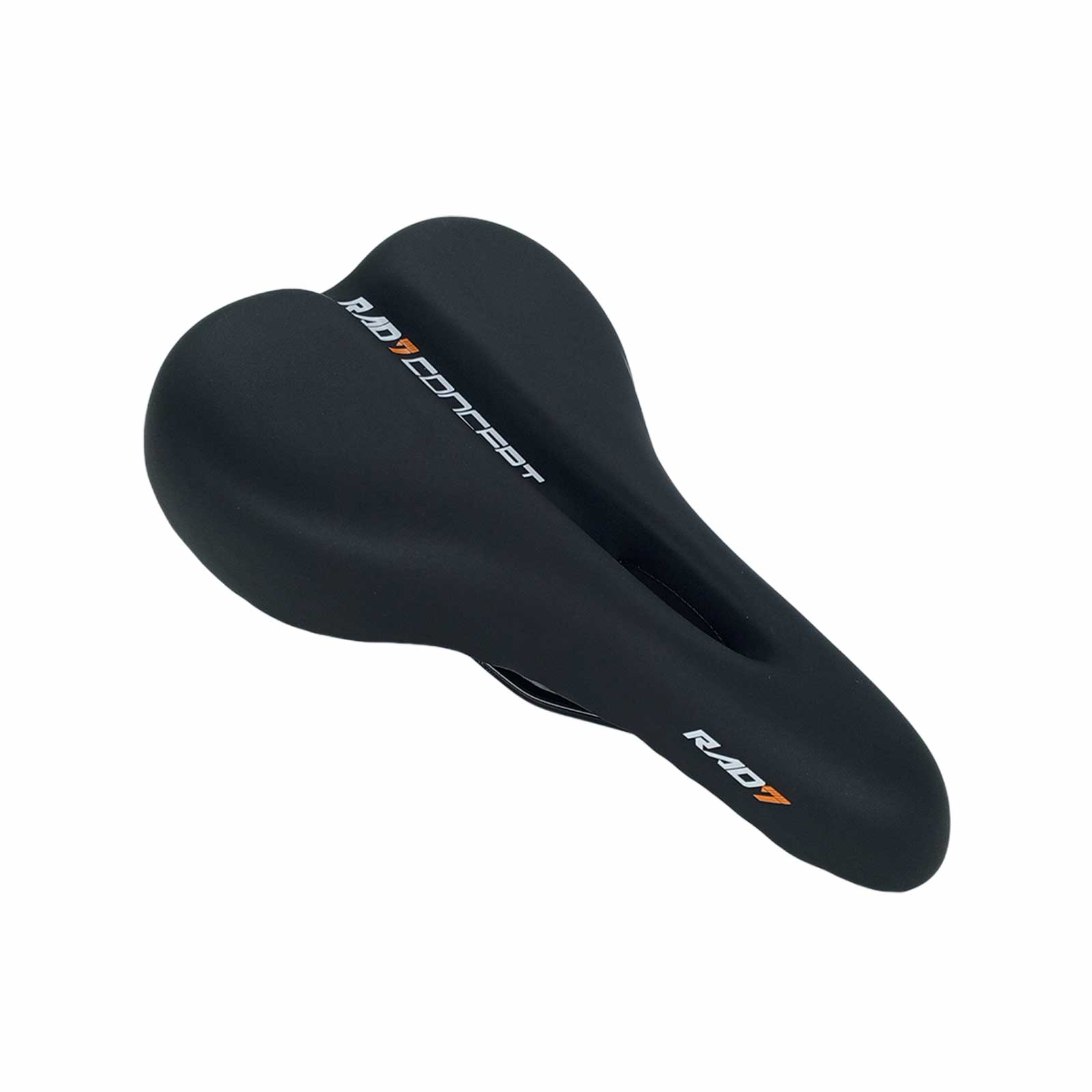 Selim Vazado MTB Firenze 263 x 160 mm com Carrinho Preto e Detalhe Laranja Rad7 Concept