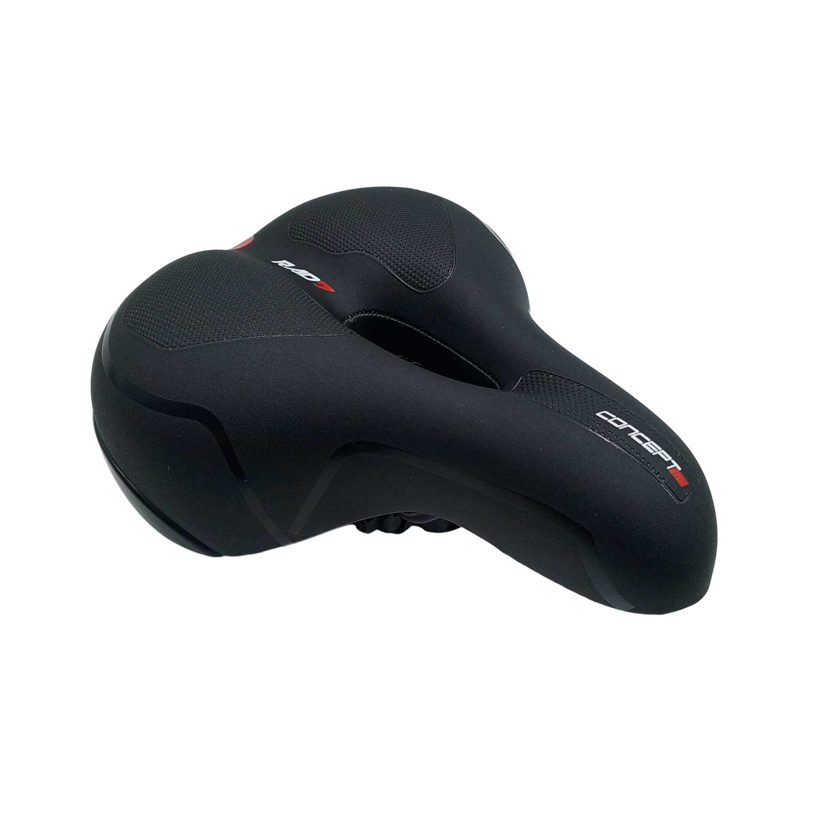 Selim Vazado Anatômico Passeio 250 x 205 mm com 2 Molas Elastômero Fita Refletiva com Carrinho Preto Rad7 Concept