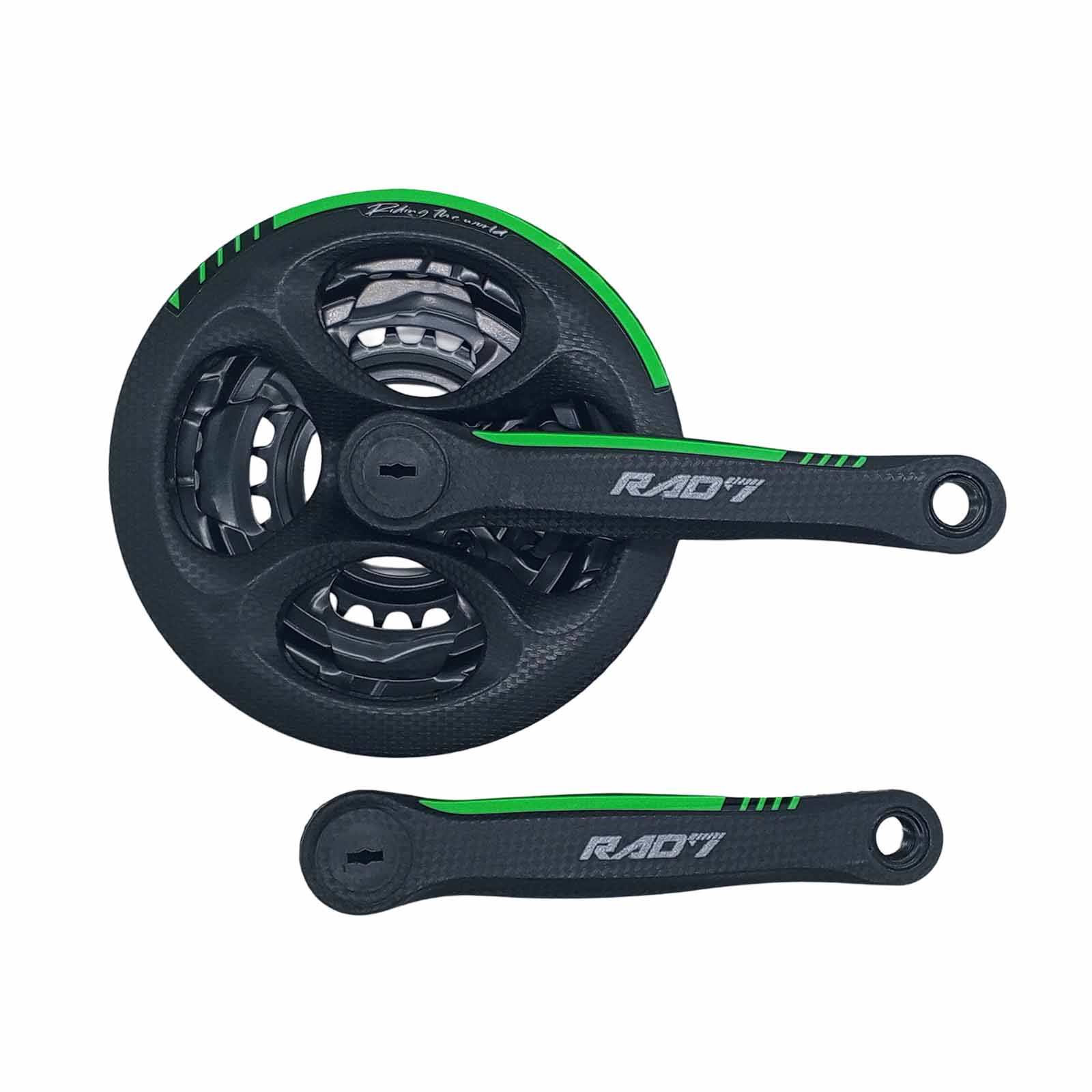 Pedivela Tripla em Aço Encapado 28 38 48D Braço de 170 mm Preta Detalhe Verde Rad7 Concept