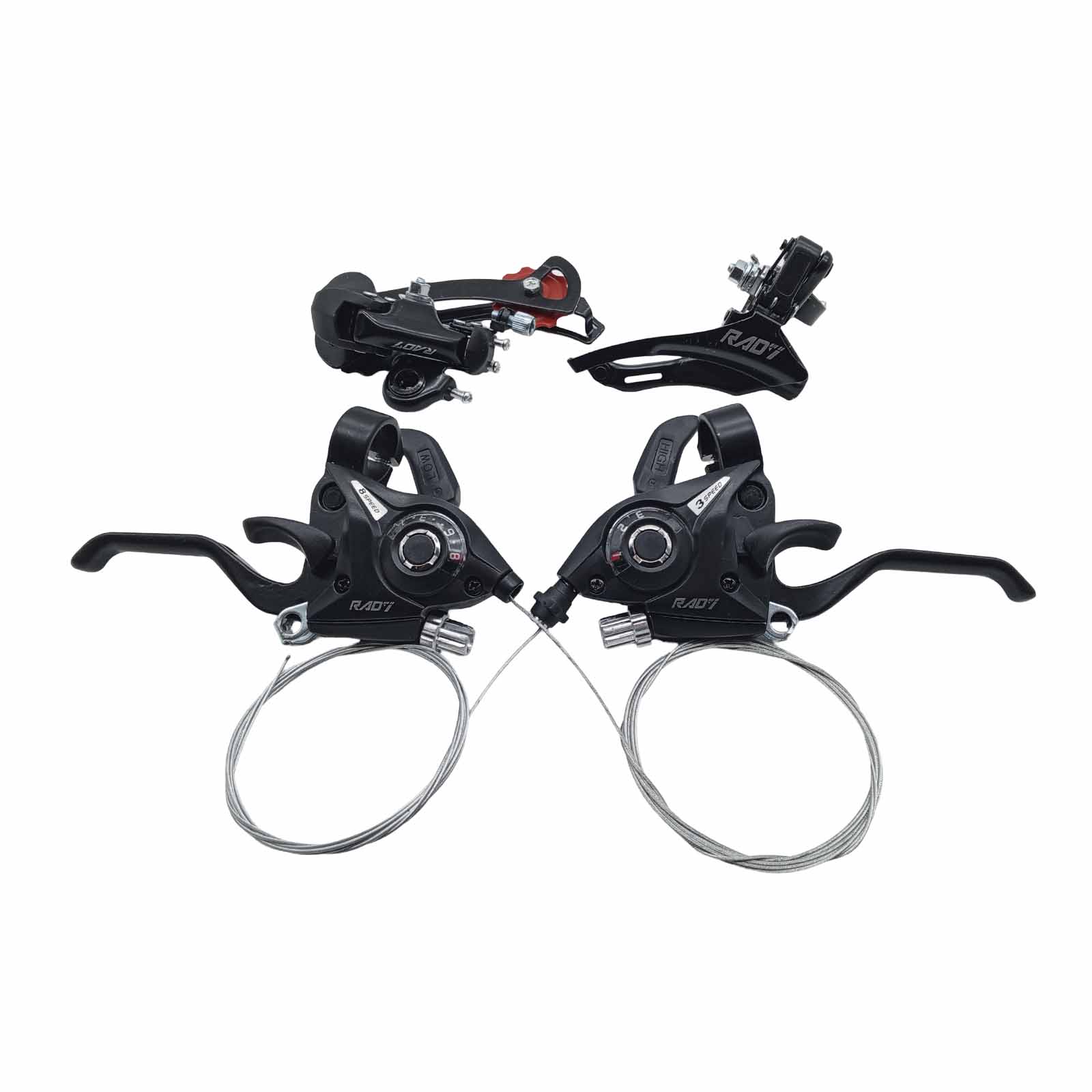 Kit Trans. MTB 3x8v 24v Alavancas c/ Manetes, Câmbio Dt Top Pull, Câmbio Ts Index Preto Rad7 Concept