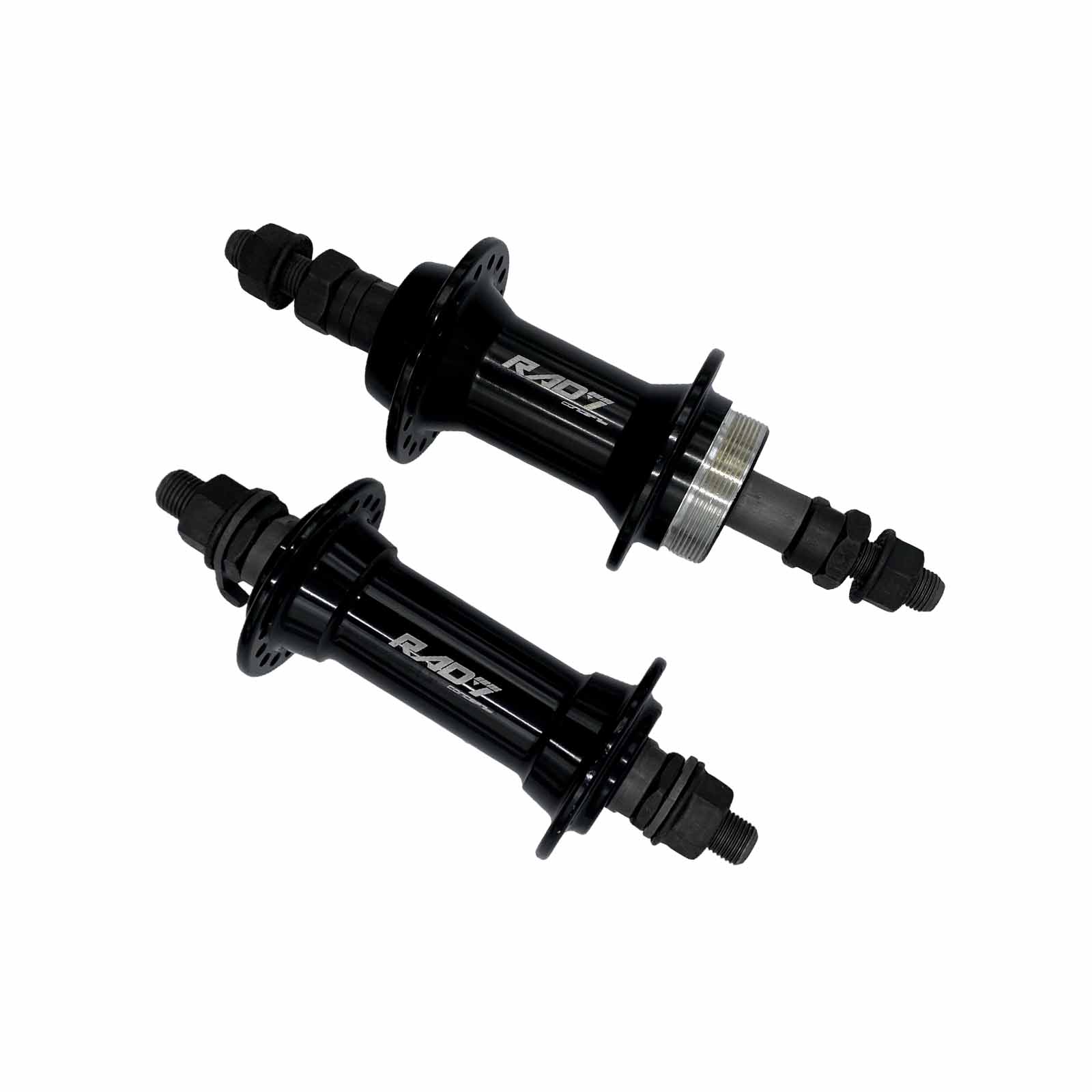 Cubo em Alumínio Dianteiro e Traseiro Rolamentado 36 Furos Rosca V-Brake Eixo 3/8 x 140/180 mm com Espaçador Preto Rad7 Essential