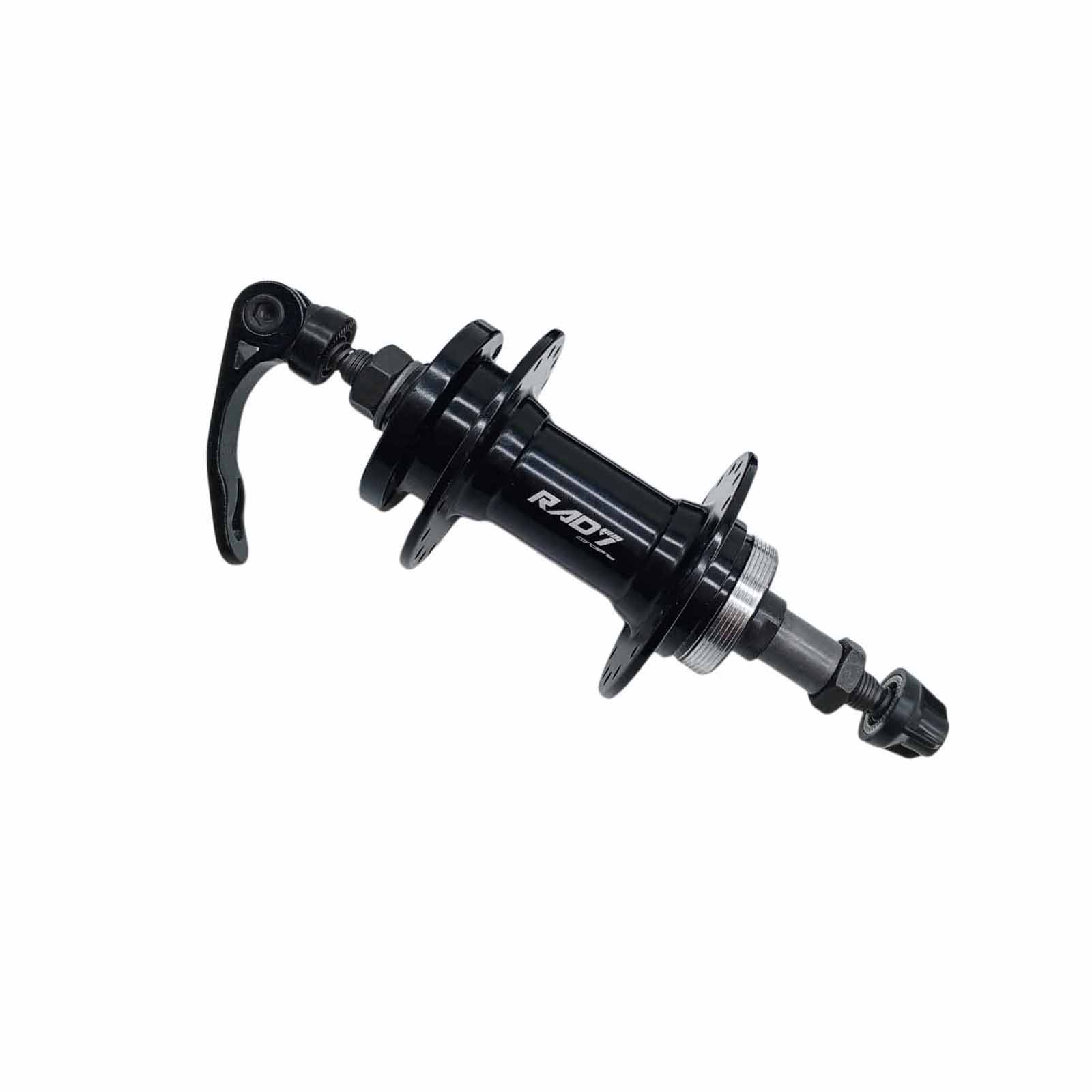 Cubo em Alumínio Traseiro Rolamentado 36 Furos com Blocagem e Espaçador Disco Rosca Preto Rad7 Concept