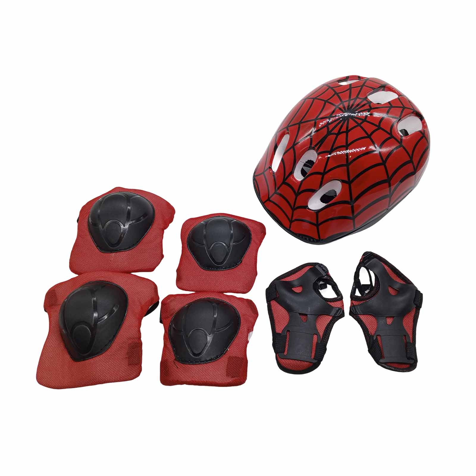 Kit Proteção Infan. Spider Vermelho - Capacete, Joelheira, Munhequeira E Cotoveleira 3 a 7 Anos Rad7
