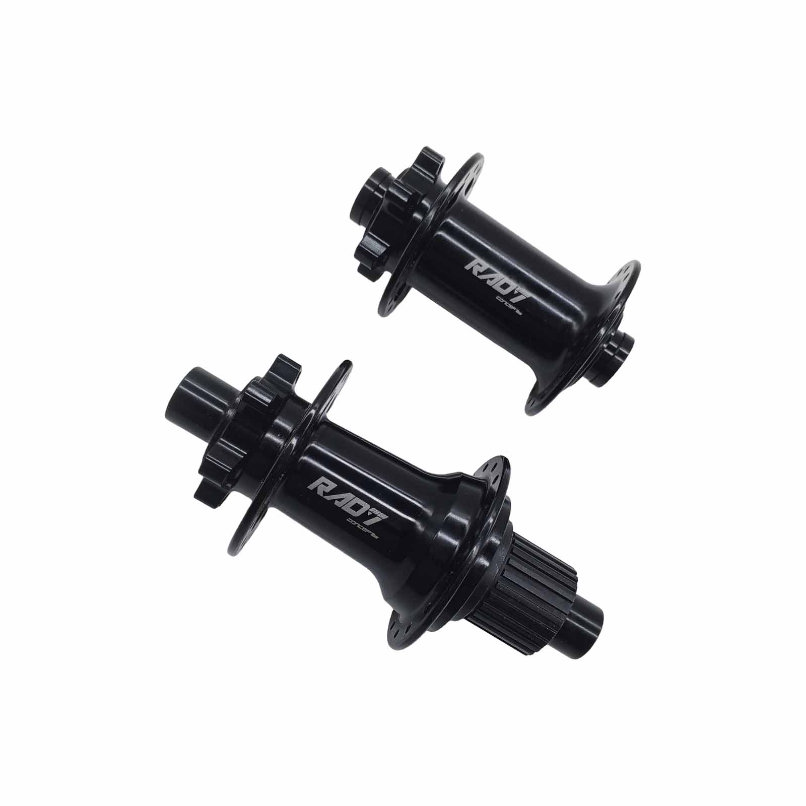 Cubo Boost Dianteiro 15x110 mm Traseiro 12x148 mm 32 Furos Disco 6 Furos Microspline 10-52D 12v em Alumínio Preto Rad7 Performance