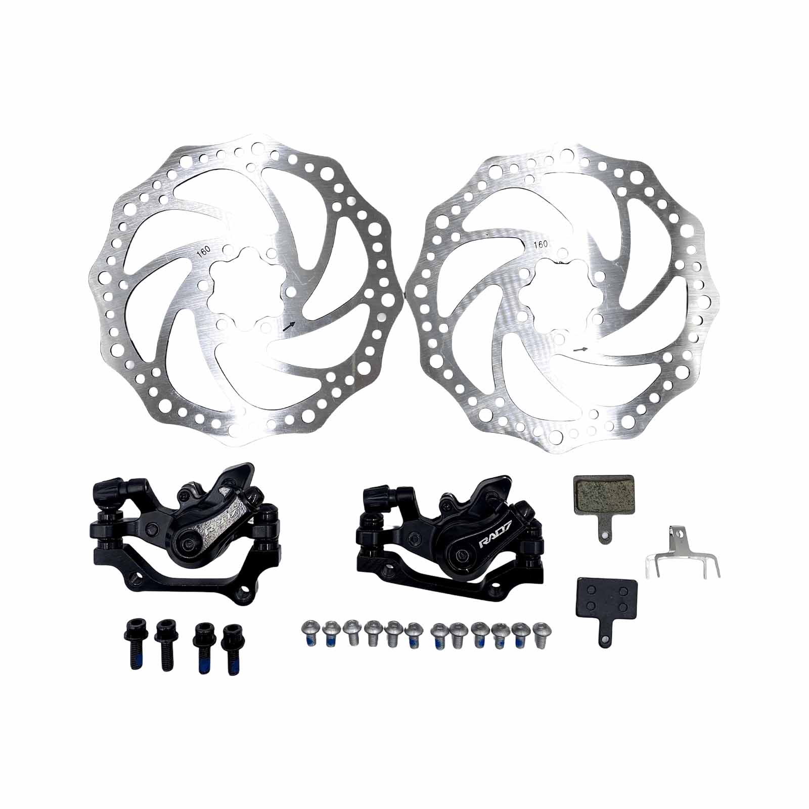 Freio Disco Mecânico em Alumínio Tipo Shimano Dianteiro e Traseiro Rotores 160 mm 6 Furos com Parafusos Preto Rad7 Concept