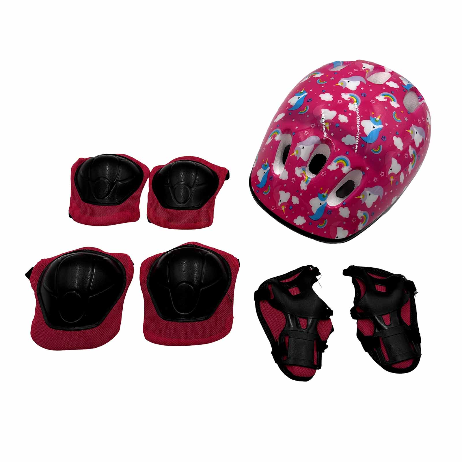 Kit de Proteção Infantil Pink Unicórnio com Capacete, Joelheira, Munhequeira e Cotoveleira 3 a 7 Anos Rad7 Concept