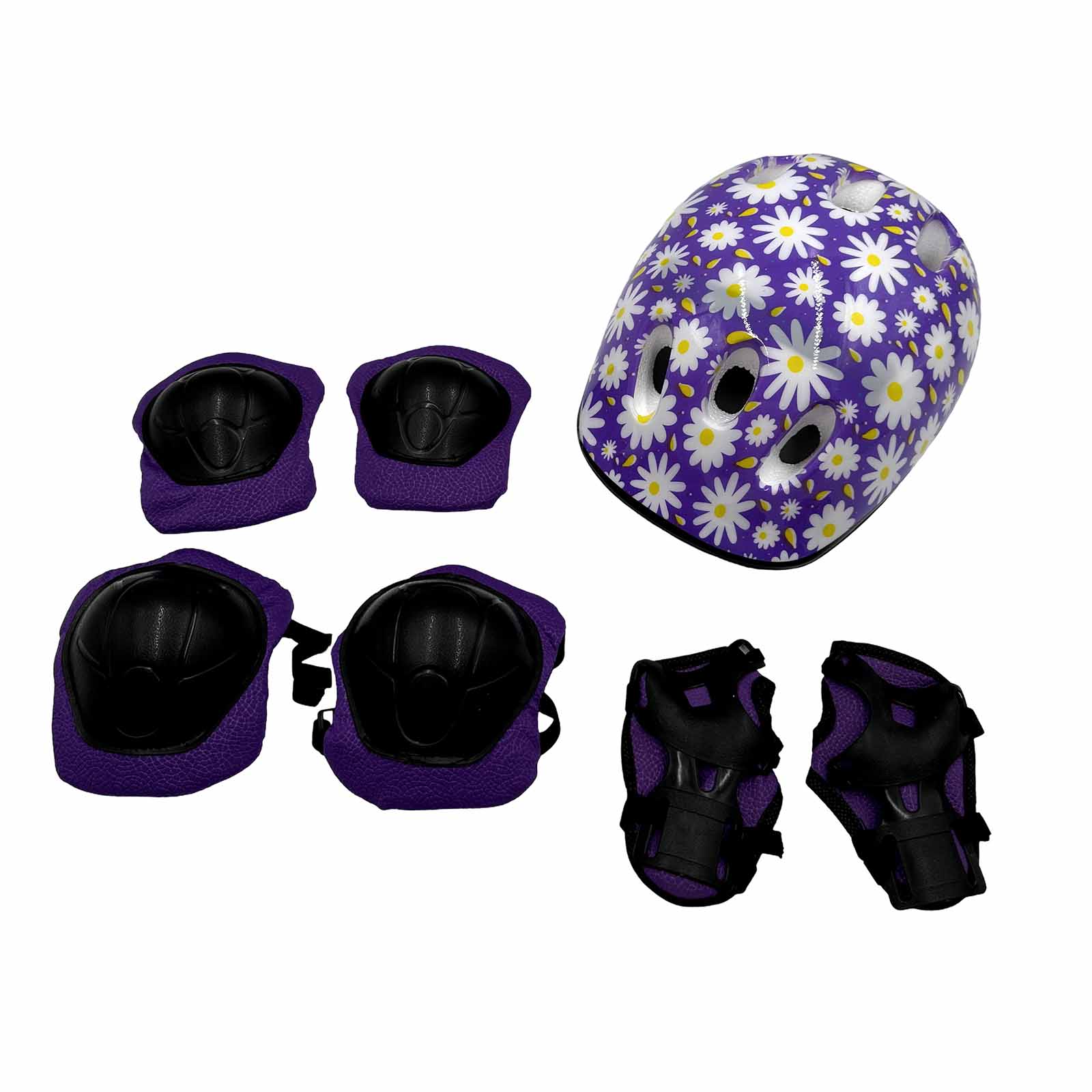 Kit de Proteção Infantil Lilás Margarida com Capacete, Joelheira, Munhequeira e Cotoveleira 3 a 7 Anos Rad7 Concept