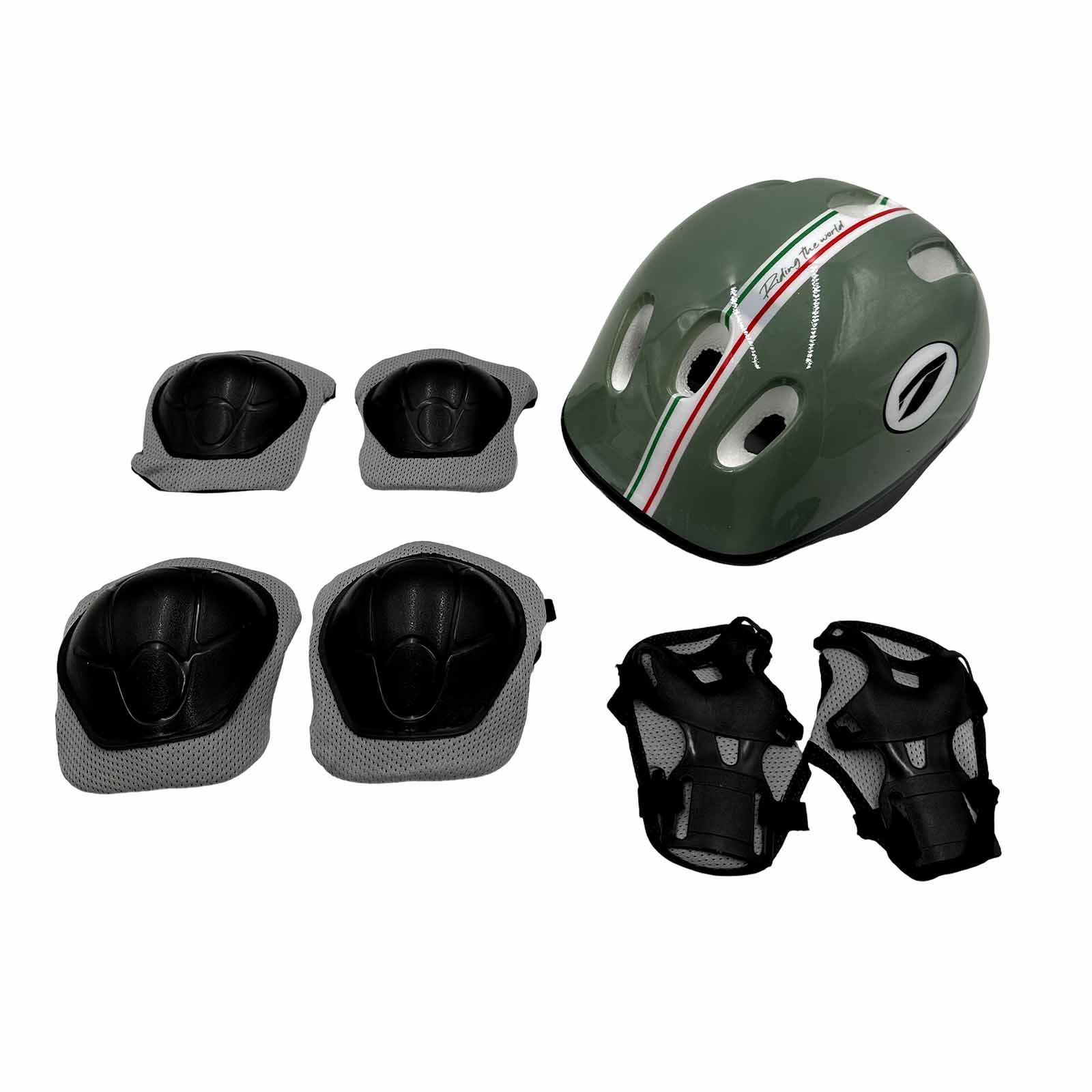 Kit de Proteção Infantil Verde 7 com Capacete, Joelheira, Munhequeira e Cotoveleira 3 a 7 Anos Rad7 Concept