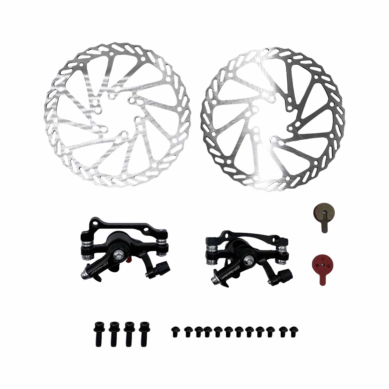 Freio a Disco Mecânico em Alumínio Dianteiro e Traseiro com Rotores 6 Furos de 160 mm e Parafusos Pastilha Redonda Preto 2905 Rad7 Concept