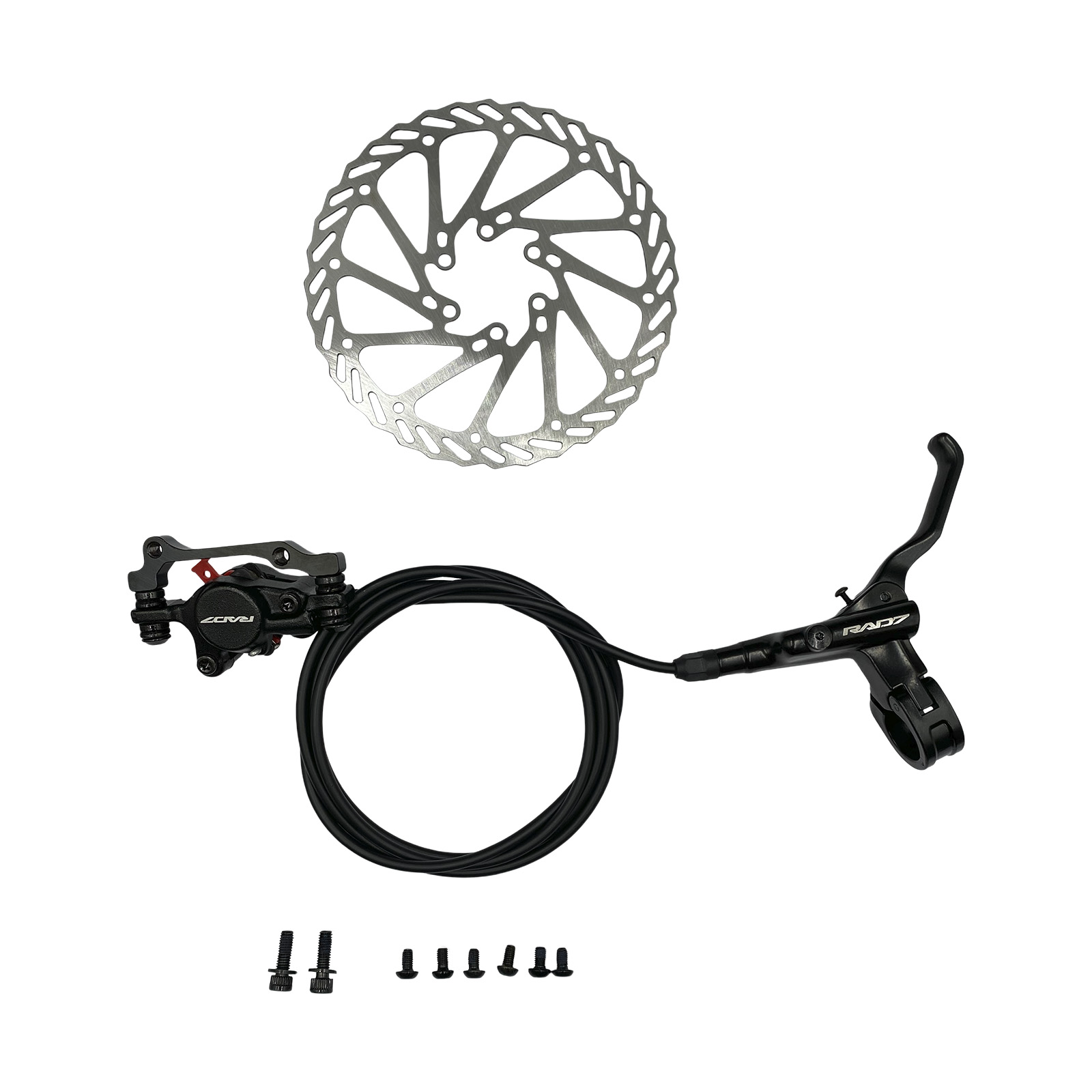 Freio a Disco Hidráulico em Alumínio Traseiro Rotor 160 mm 6 Furos com Parafusos Preto Prime Rad7 Concept