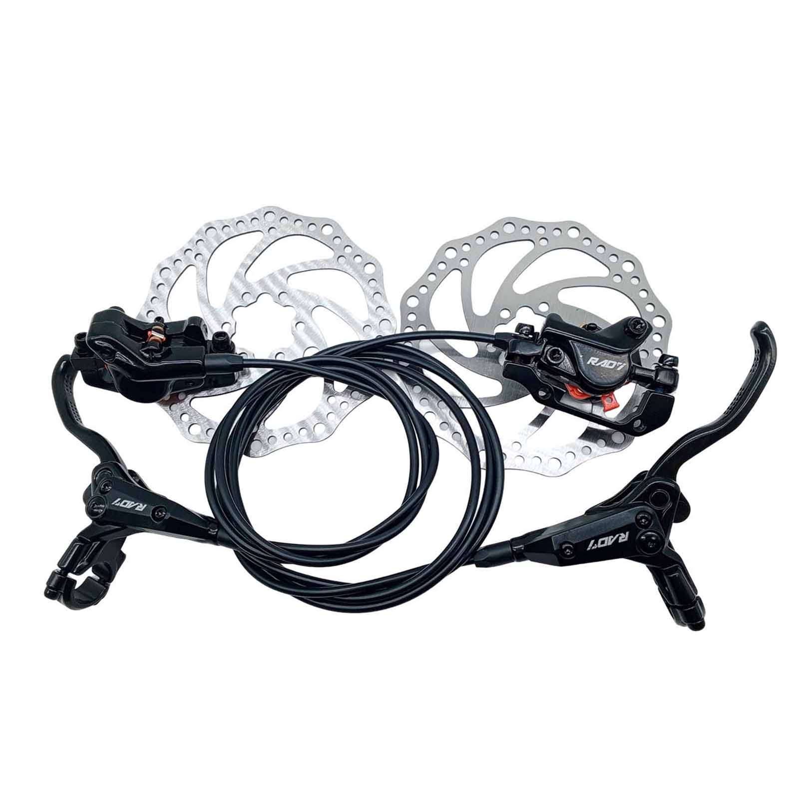 Freio a Disco Hidráulico em Alumínio Dianteiro e Traseiro com Rotores 6 Furos de 160 mm e Parafusos Preto Prime Rad7 Concept