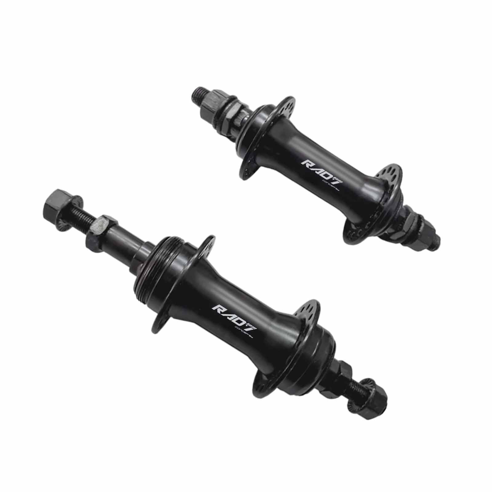 Cubo em Aço Dianteiro e Traseiro Esferado 36 Furos 3/8 x 165 mm com Espaçador Preto Rad7 Essential