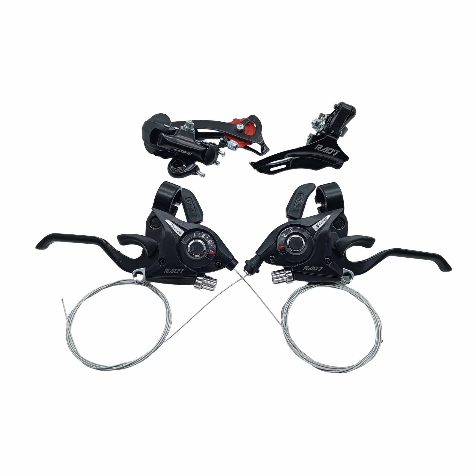 Kit Trans. MTB 3x7v 21v Alavancas c/ Manetes, Câmbio Dt Top Pull Index, Câmbio Ts Index Preto Rad7 Concept
