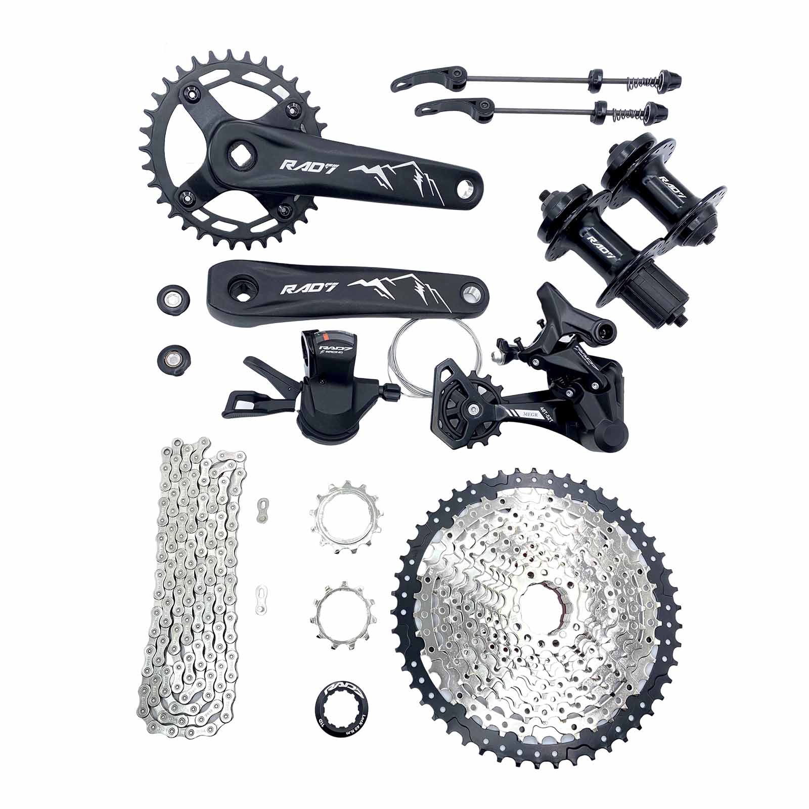 Kit Trans. MTB 12v c/Cass. 11-50D+Alav. s/Man.+Câmbio Ts.+Corr. 12v+Pdv. Ponta Quadrada 34D 175mm+Cubo K7 Rad7 Concept