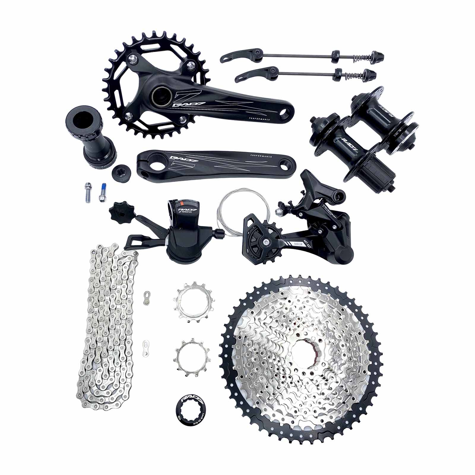 Kit Trans. MTB 12v c/Cass. 11-50D+Alav. s/Man.+Câmbio Ts.+Corr. 12v+Pdv. Hollowtech 34D 170mm+Cubo K7 Rad7 Concept