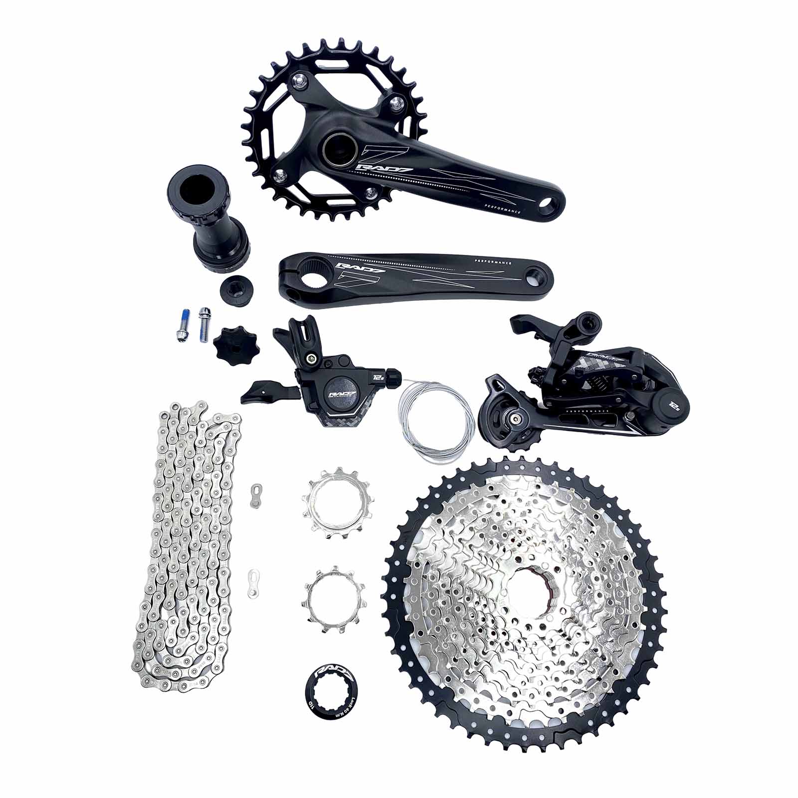 Kit Trans. MTB 12v c/Cass. 11-50D+Alav. s/Man.+Câmbio Ts.+Corr. 12v+Pdv. Hollowtech 34D 170mm Rad7 Performance