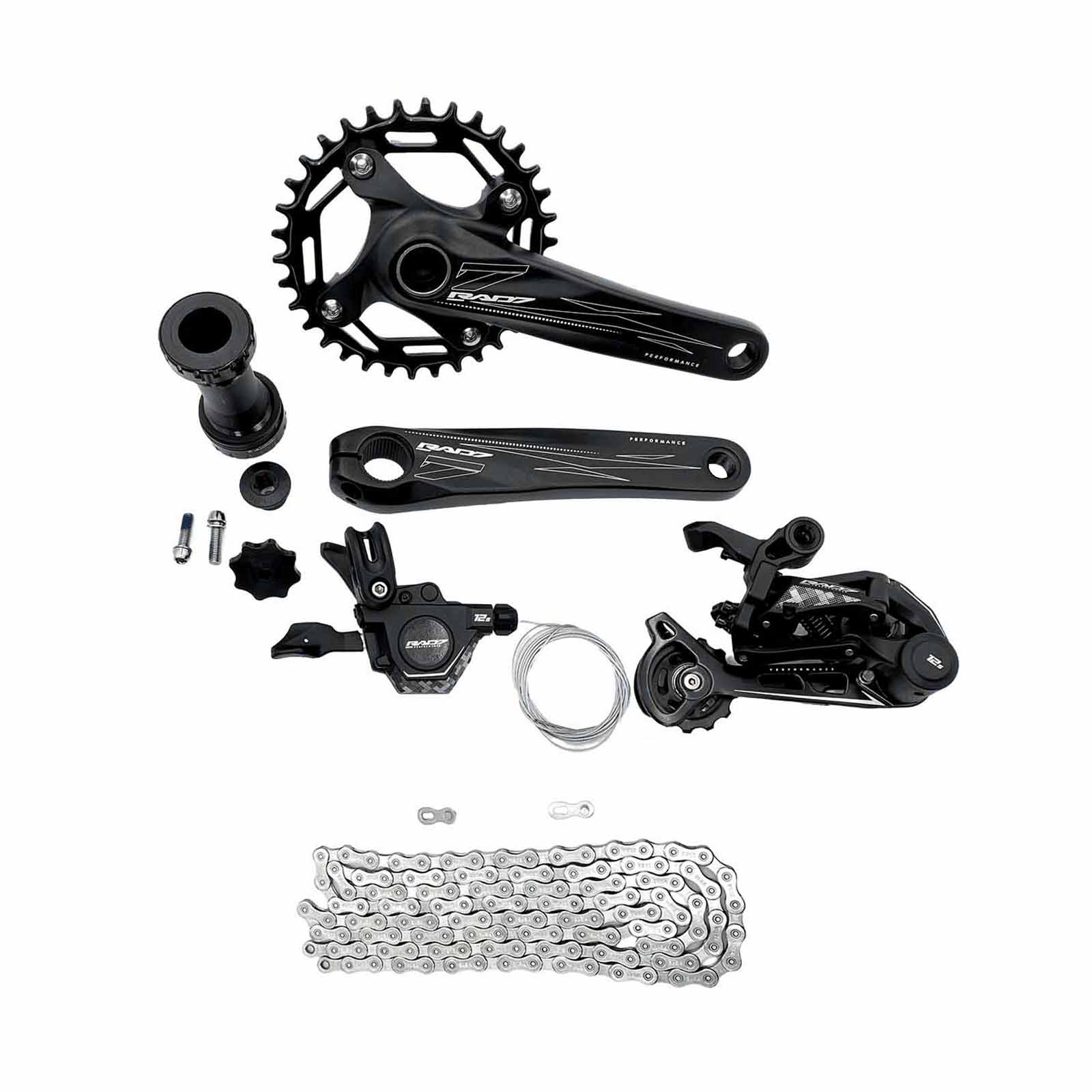 Kit Trans. MTB 12v c/Alav. s/Man.+Câmbio Ts.+Corr. 12v+Pdv. Hollowtech 34D 170mm Rad7 Perfomance