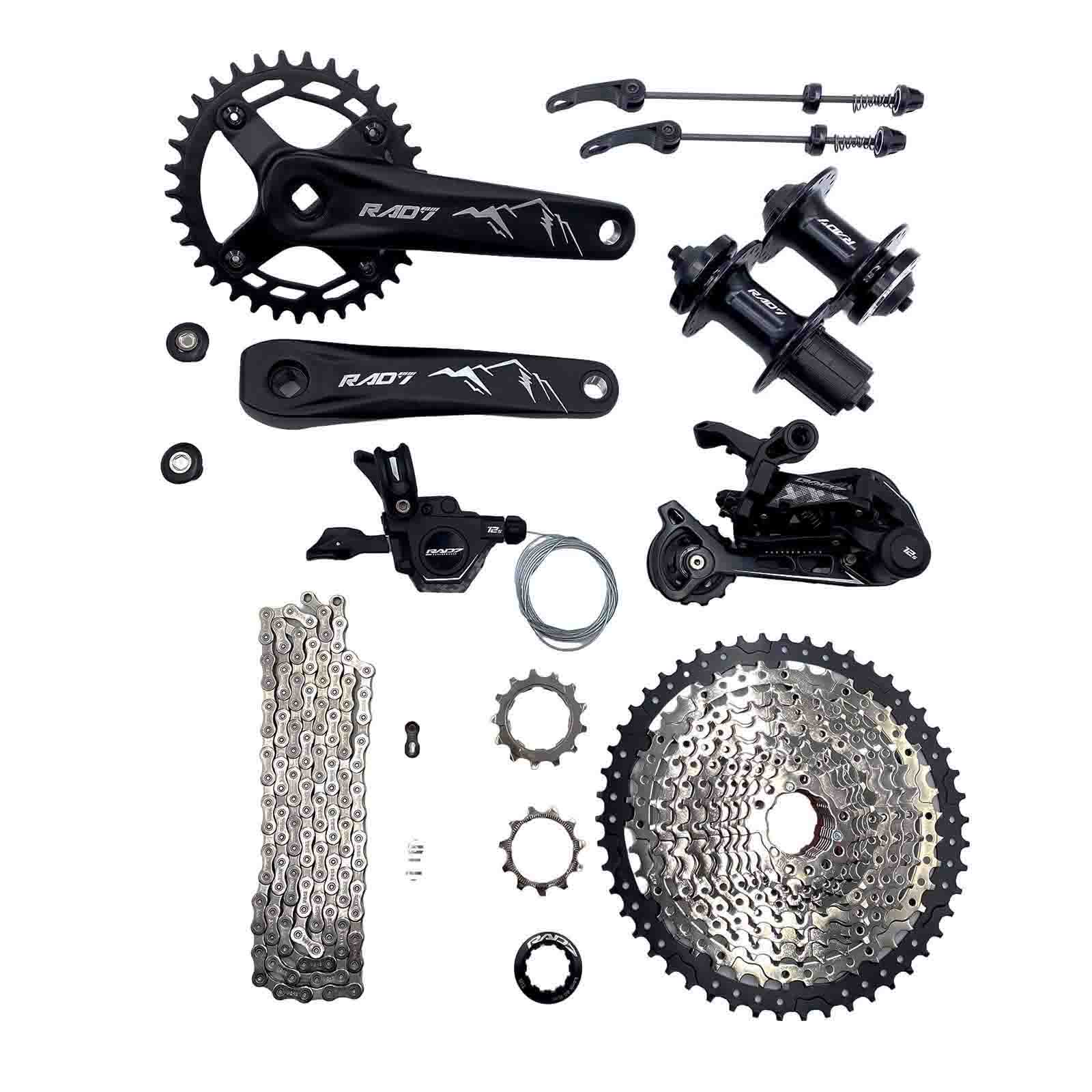 Kit Trans. MTB 12v c/Cass. 11-50D+Alav. s/Man.+Câmbio Ts.+Corr. 12v+Pdv. Ponta Quadrada 34D 170mm+Cubo K7 Rad7 Performance