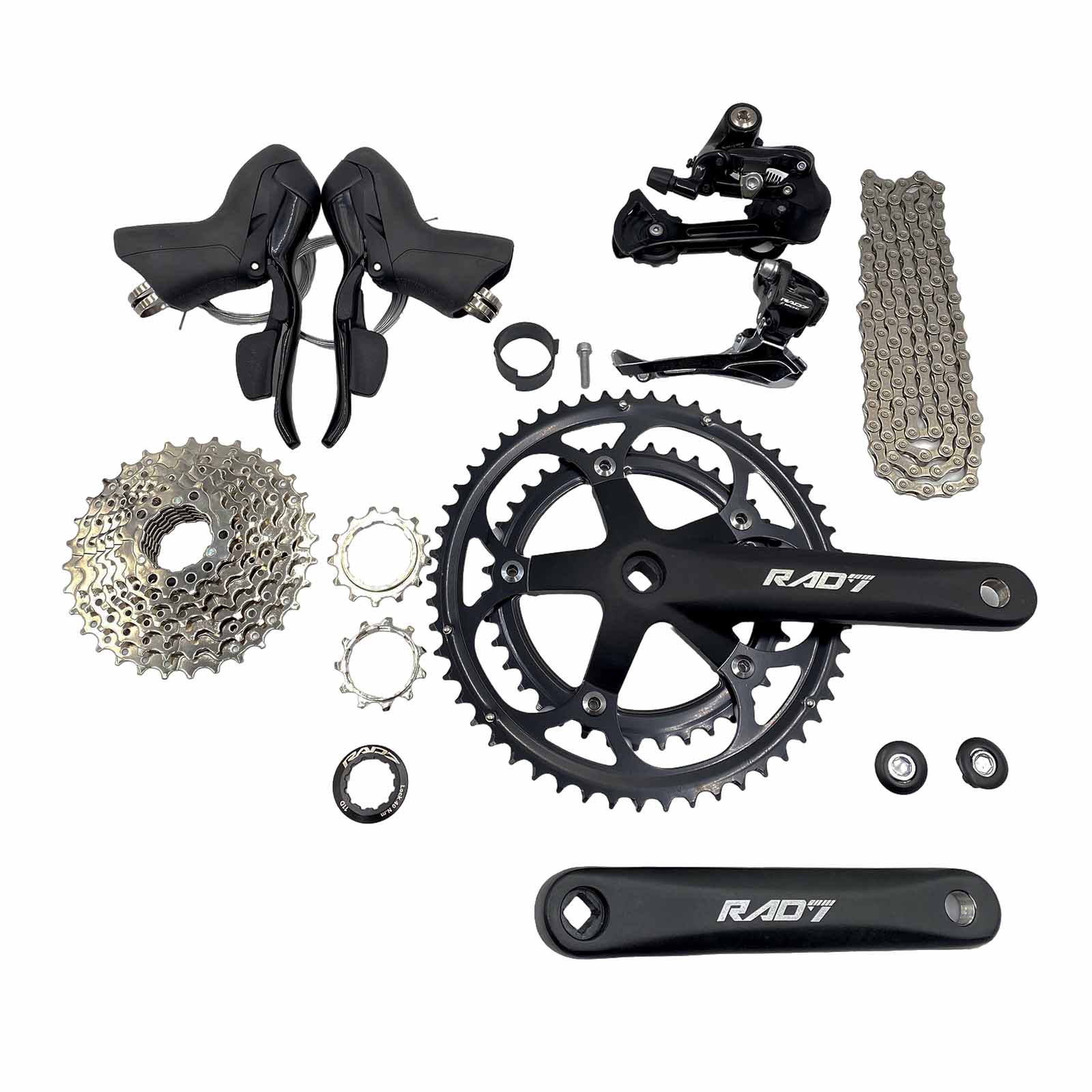 Kit Trans. Speed 2x9v 18v c/Cass. 11-28D+Alav. c/Man.+Câmbios Dt/Ts+Corr. 9v+Pdv. PQ. 39/53D 175mm Rad7 Racing