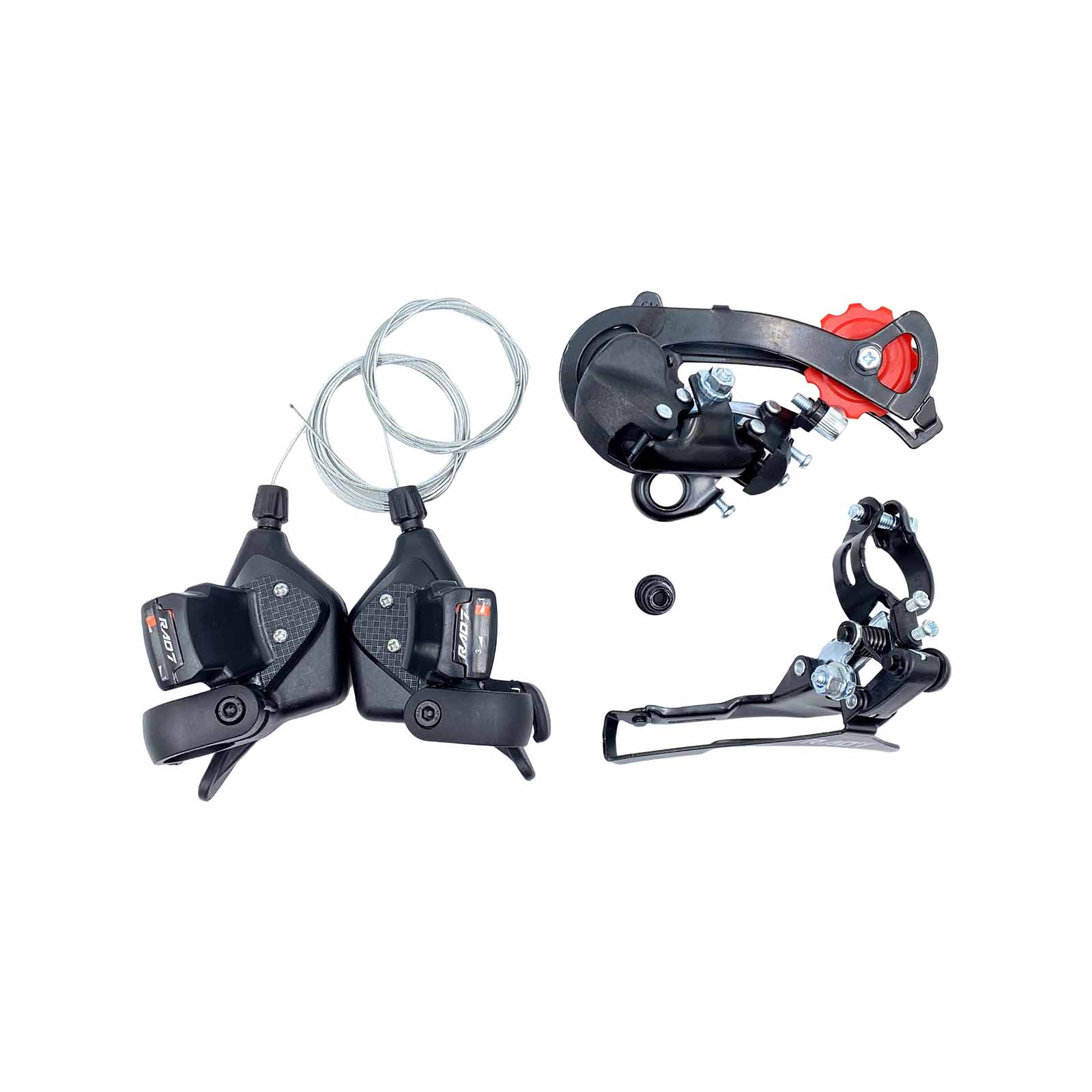 Kit Trans. MTB 3x8v 24v Alavancas s/ Manete, Câmbio Dt Top Pull Index, Câmbio Ts Index Preto Rad7 Concept