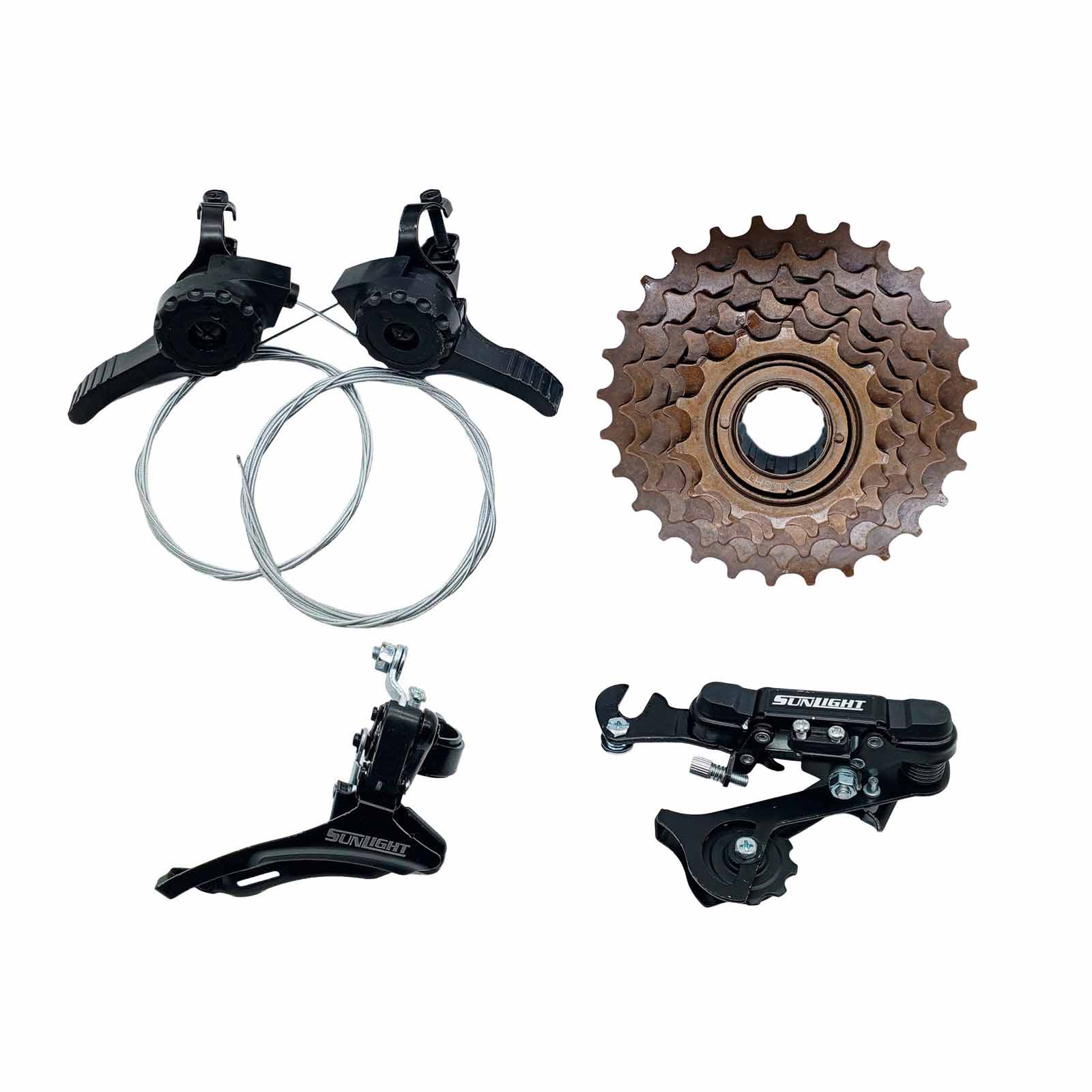 Kit Trans. MTB 3x6 18v Alavanca Nylon, Câmbio Dt/Ts c/ Cabo, Conduite, Terminais Preto Rad7 Essential