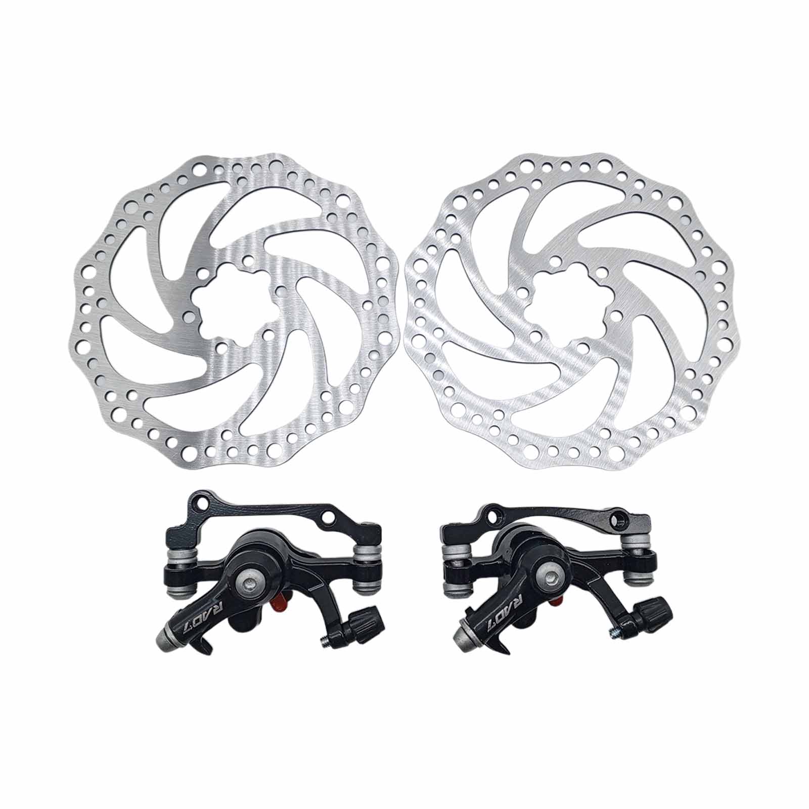 Freio a Disco Mecânico em Alumínio Dianteiro e Traseiro com Rotores 6 Furos de 160 mm e Parafusos Pastilha Redonda Preto Rad7 Concept