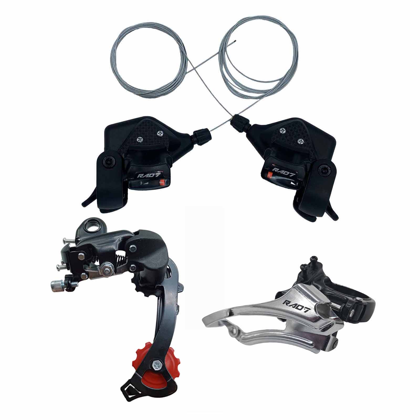 Kit Trans. MTB 3x8v 24v Alavancas s/ Manetes, Câmbio Dt Dual Index Cromado, Câmbio Ts Index Preto Rad7 Concept