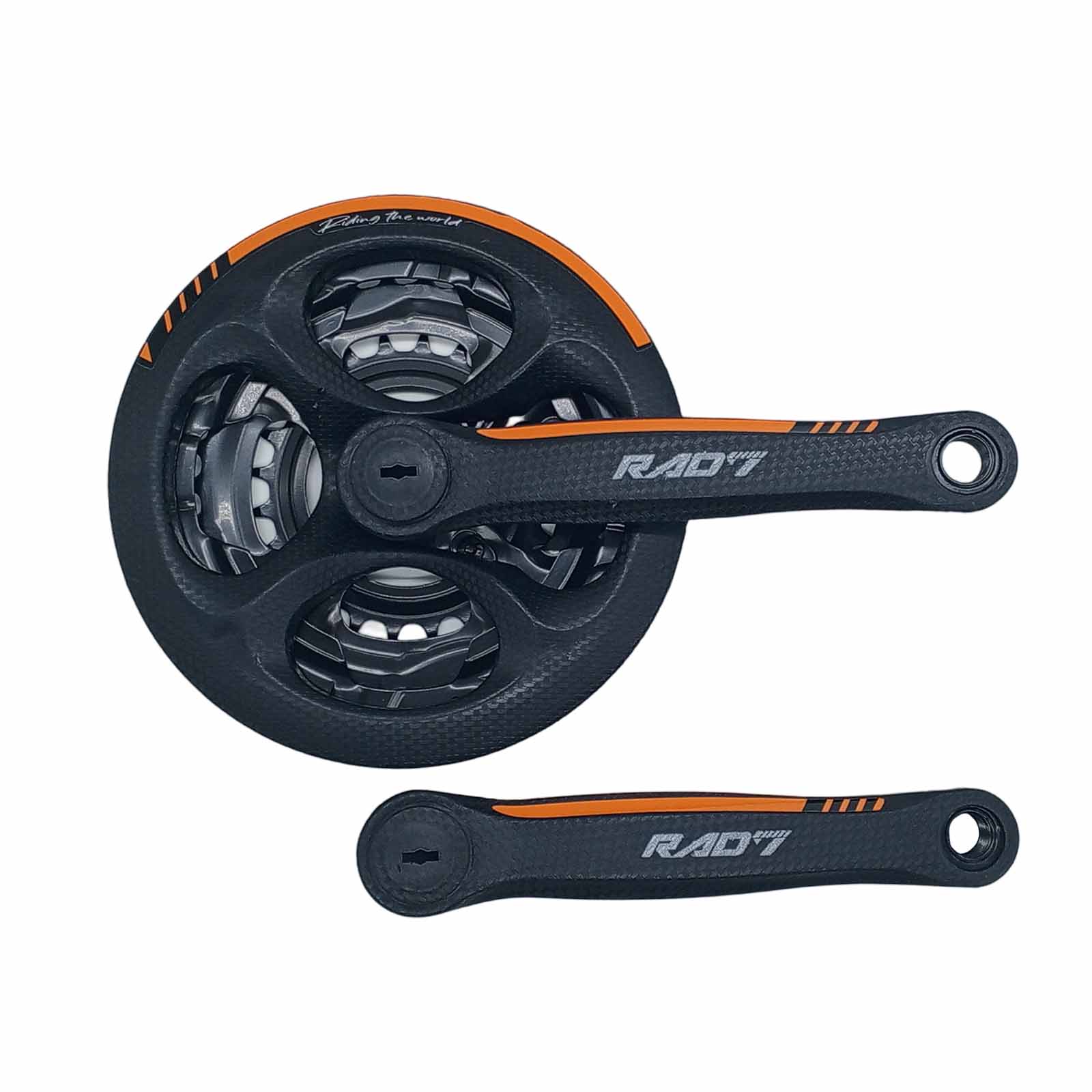 Pedivela Tripla em Aço Encapado Reduzida 24 34 42D Braço de 170 mm Preta Detalhe Laranja Rad7 Concept