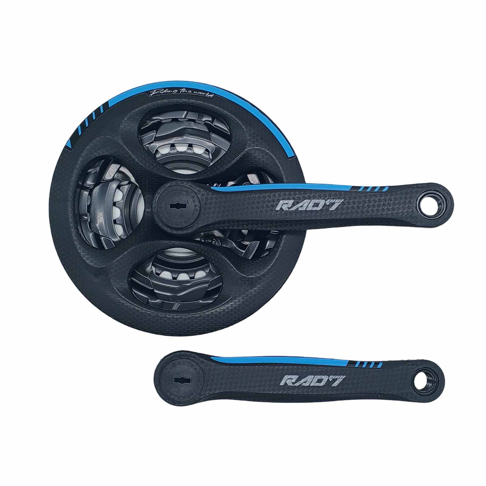 Pedivela Tripla em Aço Encapado Reduzida 24 34 42D Braço de 170 mm Preta Detalhe Azul Rad7 Concept