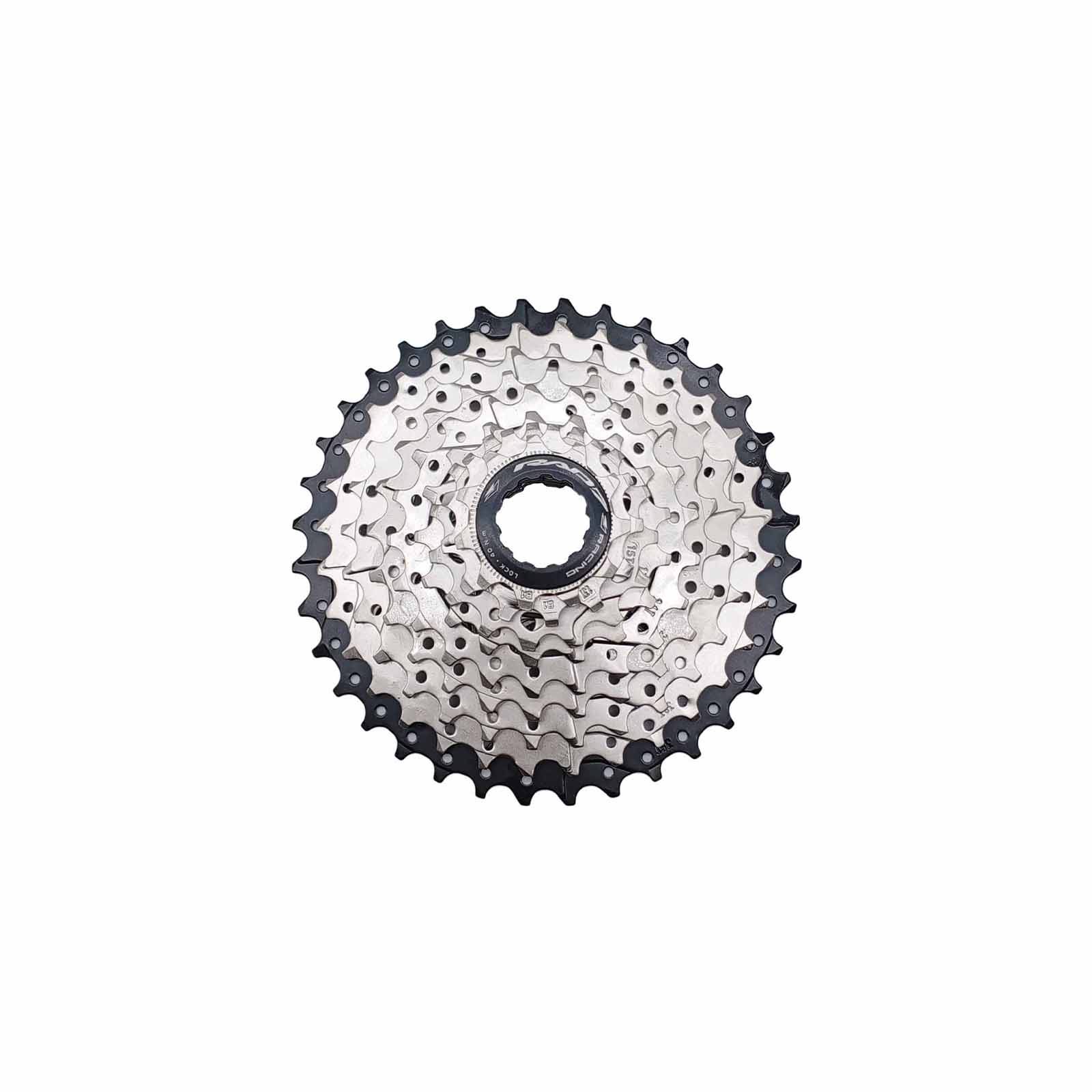 Cassete 9v 11-36D Indexado Niquelado com última Coroa Preta e Aranha em Alumínio Rad7 Concept