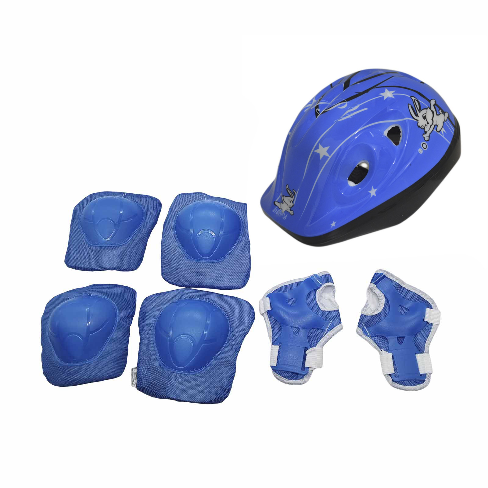 Kit de Proteção Infantil Bunny Azul com Capacete, Joelheira, Munhequeira e Cotoveleira 3 a 7 Anos Rad7 Concept