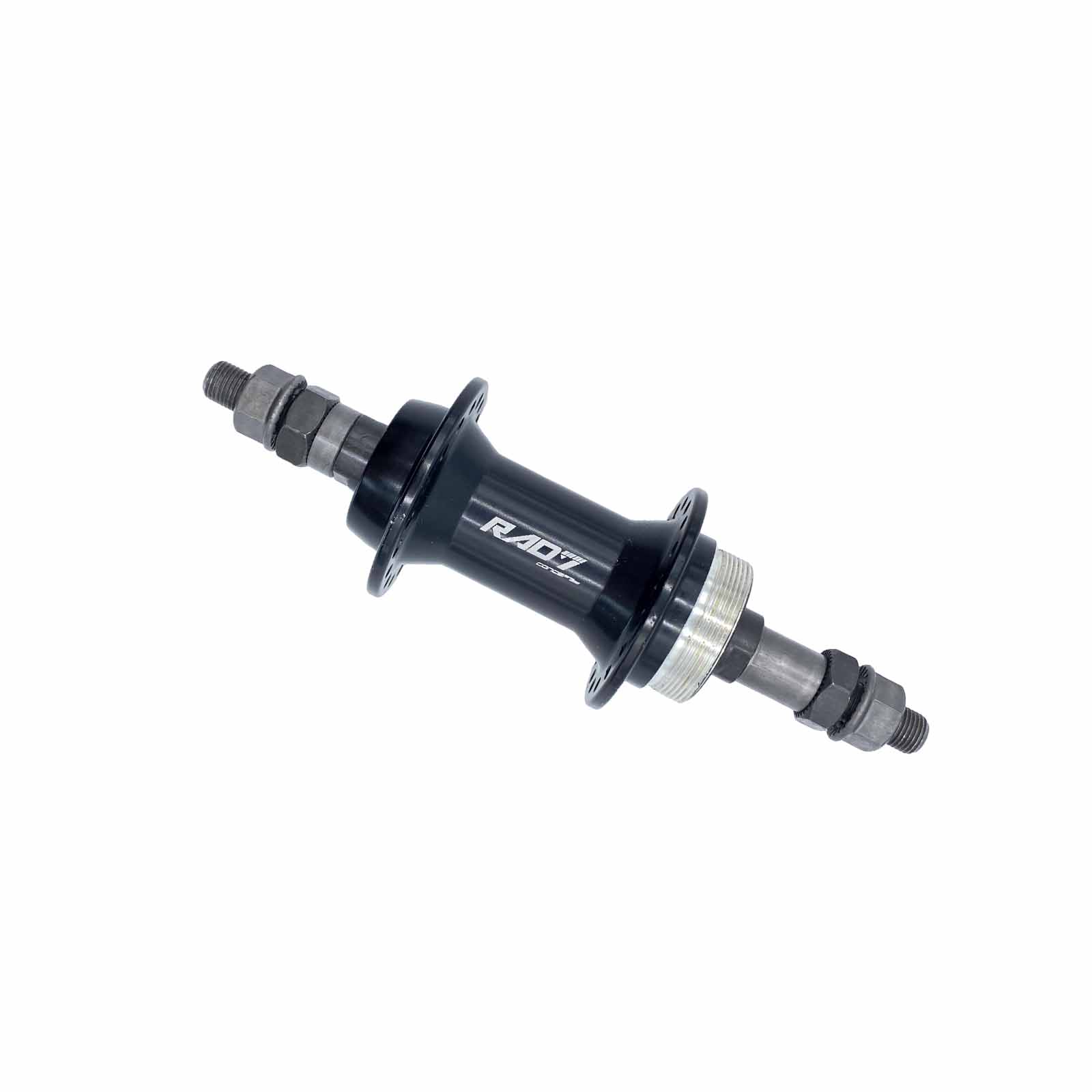 Cubo em Alumínio Traseiro Rolamentado 36 Furos Rosca V-Brake Eixo 3/8 x 140/180 mm Preto Rad7 Essential