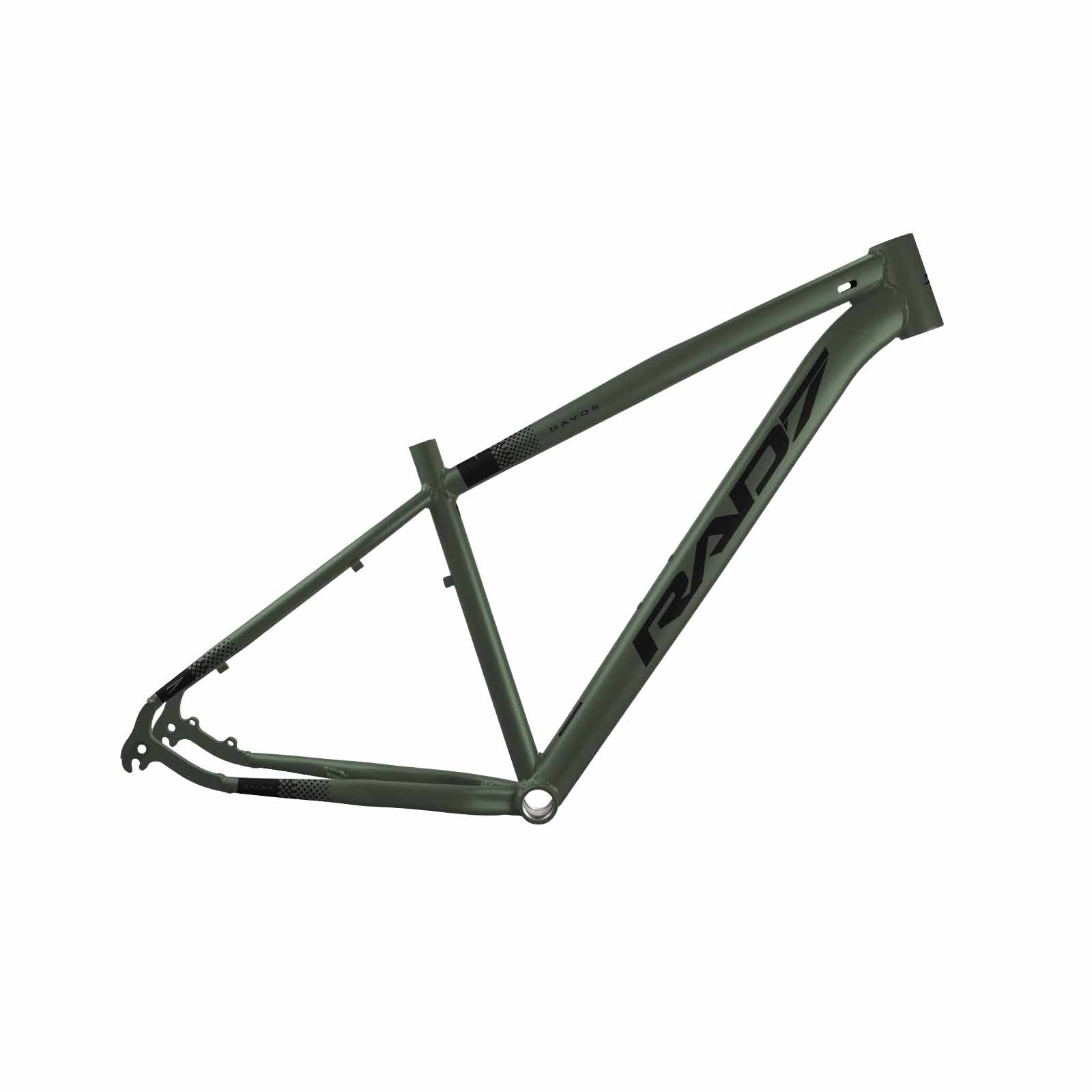 Quadro MTB Davos 29 Alumínio 34,7 mm Mega Over Canote 27,2 mm Cabeamento Interno Verde Exército Fosco Adesivo Preto T17 Rad7 Concept