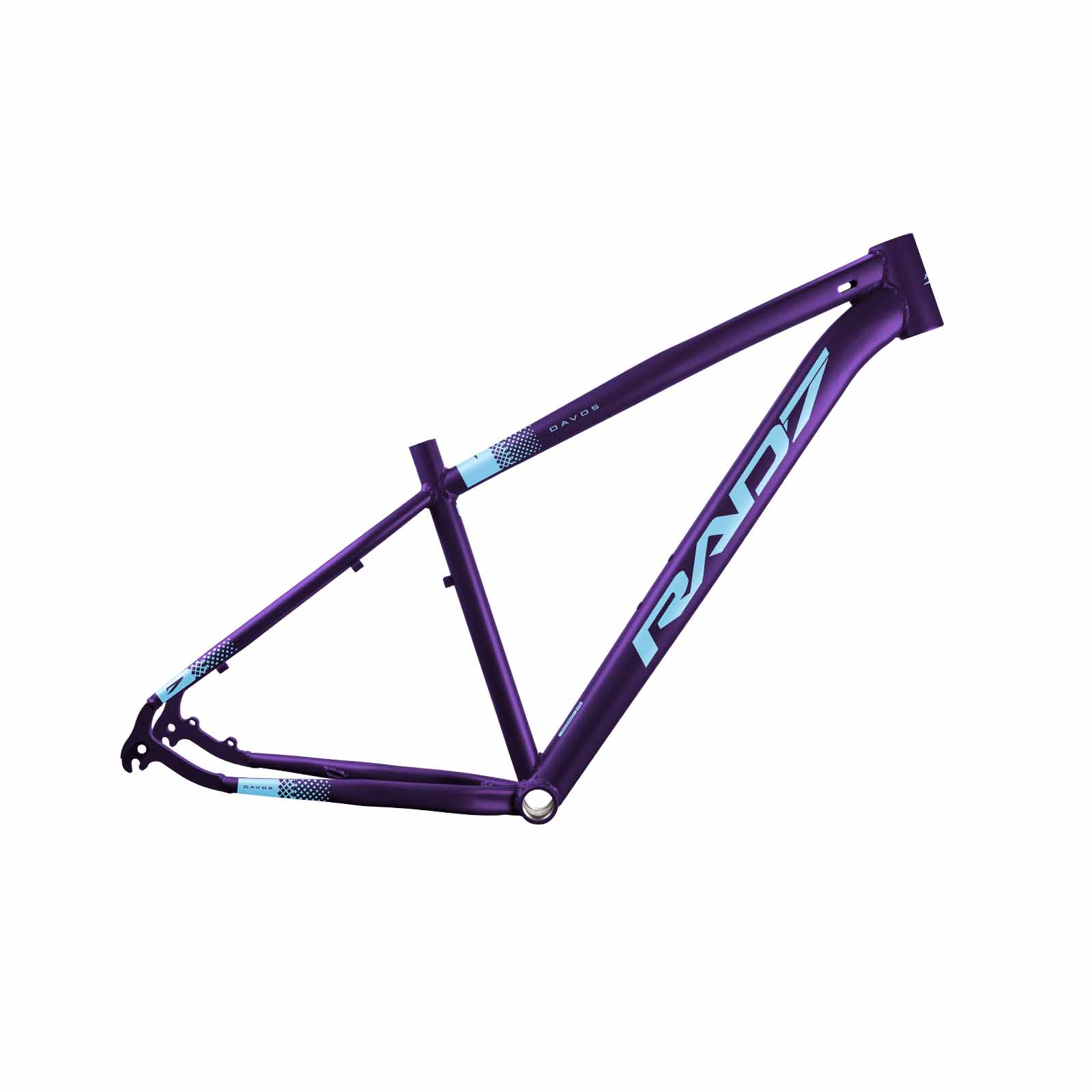 Quadro MTB Davos 29 Alumínio 34,7 mm Mega Over Canote 27,2 mm Cabeamento Interno Violeta Fosco Adesivo Azul Bebê T17 Rad7 Concept