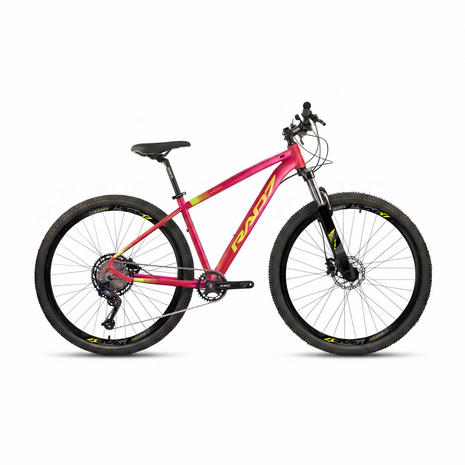 Kit Trail 1.0 29 12v Davos Rosa Metálico Fosco Adesivo Amarelo Neon 17 Rad7 Concept 