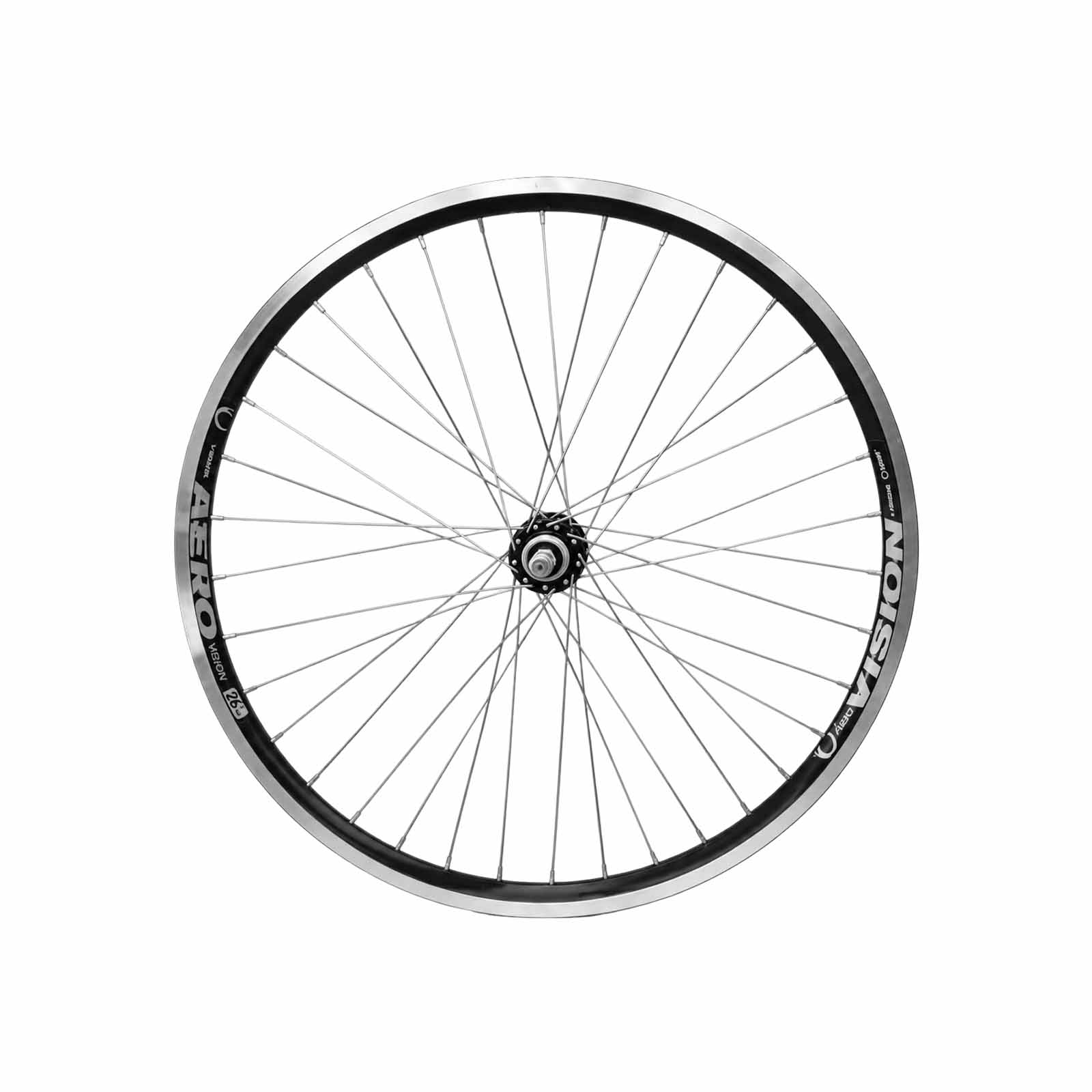 Roda Montada Traseira Aro 26 x 1.9 Aero Preto V-Brake Cubo Alumínio Rolamento Preto 36 Furos Raio 2.5 Rad7 Concept