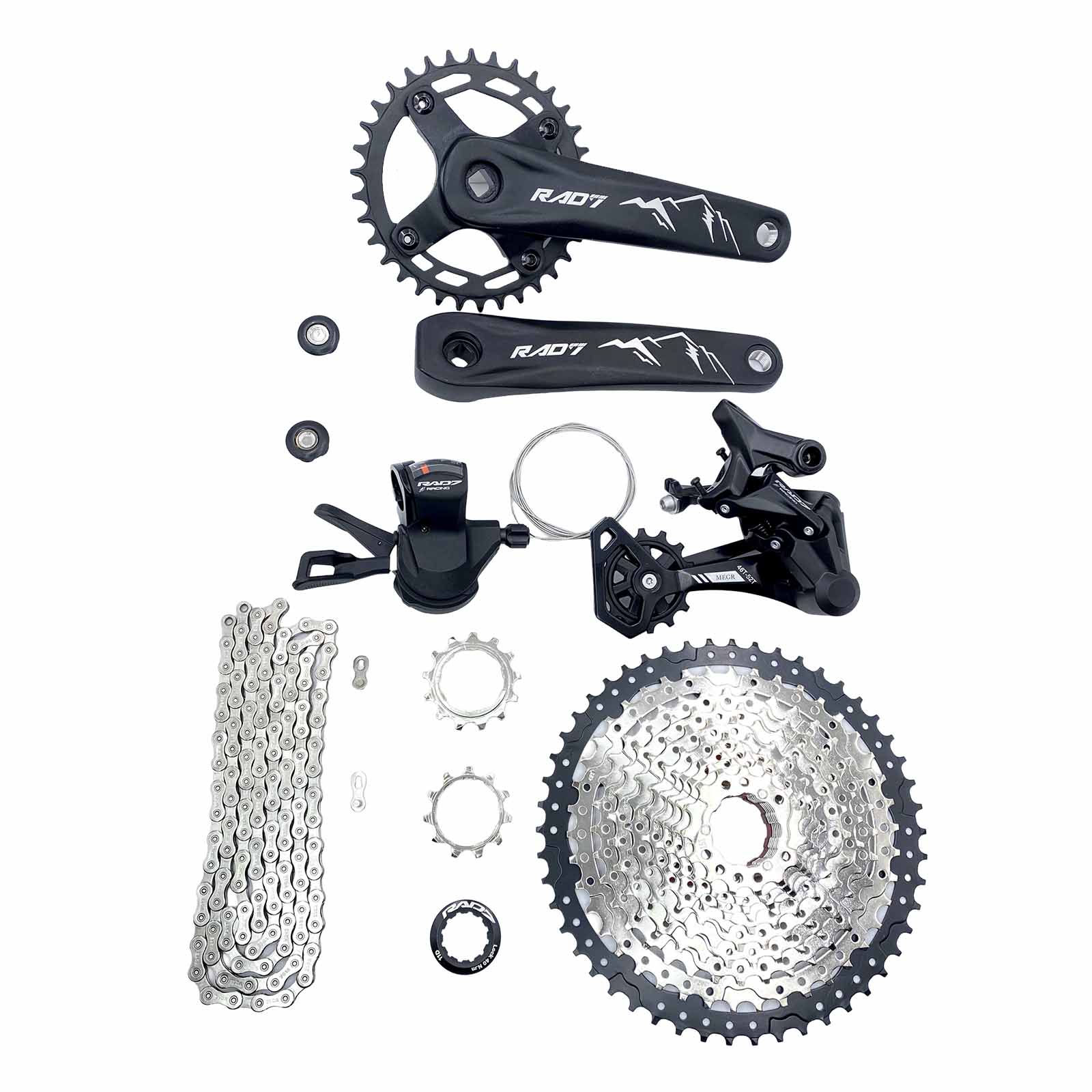 Kit Trans. MTB 12v c/Cass. 11-50D+Alav. s/Man.+Câmbio Ts.+Corr. 12v+Pdv. Ponta Quadrada 34D 175mm Rad7 Concept