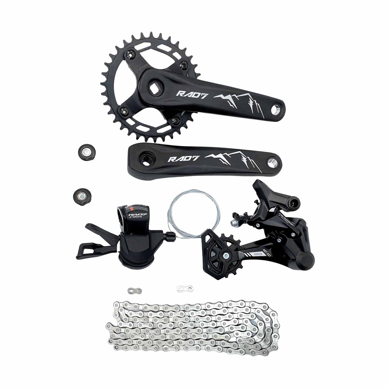Kit Trans. MTB 12v c/Alav. s/Man.+Câmbio Ts.+Corr. 12v+Pdv. Ponta Quadrada 34D 175mm Rad7 Concept