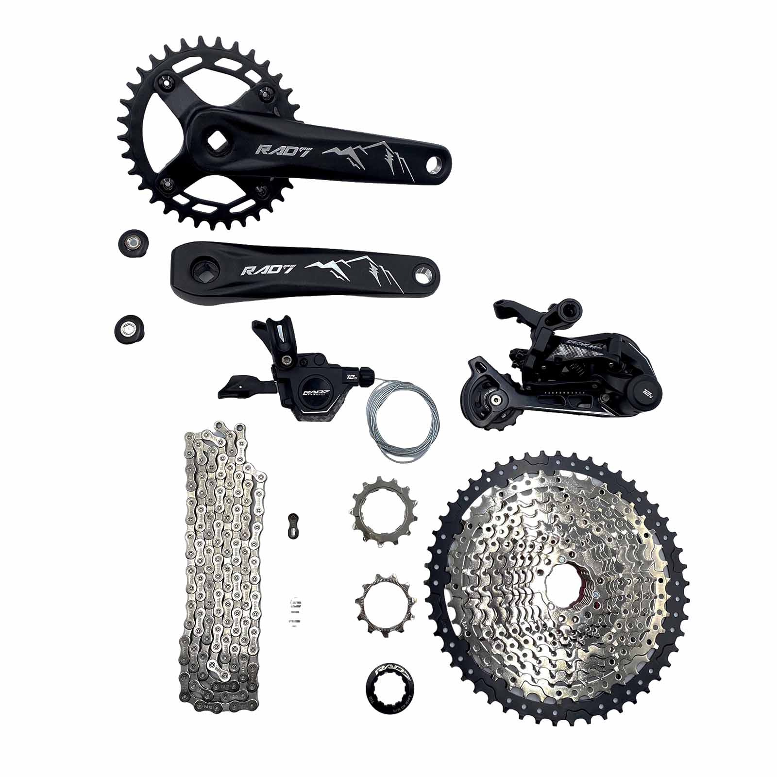 Kit Trans. MTB 12v c/Cass. 11-50D+Alav. s/Man.+Câmbio Ts.+Corr. 12v+Pdv. Ponta Quadrada 34D 175mm Rad7 Performance